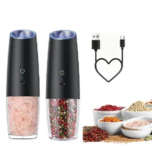 Summervibes GlowUp Electric salt and pepper grinder set,adjustable coarseness with LEDlight, 2-pack, one-handed kitchengrinder, large capacity automatic saltand pepper grinder, suitable forkitchen,Utensils KitchenwareCeramic Seasoning, fathersd
