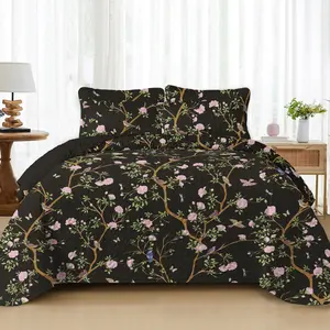 Flower & Sparrow Lightweight Quilted Thin Comforter, Luxury Moody Bedspread, All-Season Bedding Set (King / Queen size includes 2 pillowcases, Twin size includes 1 pillowcase)