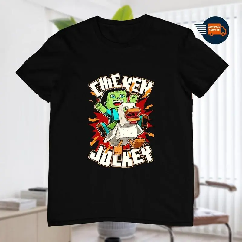 100% Cotton Youth Chicken Jockey T-Shirt – Funny Minecraft-Inspired Tee For Boy Girl, Full Color, Gift For Young Game Lovers, Quirky Heavy Cotton Shirt Golf Gift T-Shirt For Men And Women