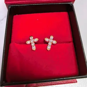 Cross Moissanite Earrings - VVS1 D Color Sparkling Lab Grown Gemstone Studs