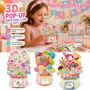 Cartoon 3D Pop-Up Greeting Card with Envelope, Laser-Cut Premium Cardstock Kids’ Birthday Card, Children’s Day or Special Occasion Paper Art Decoration, Hand-Assembled Dimensional Gift for Birthday, Anniversary, Thanksgiving, Wedding