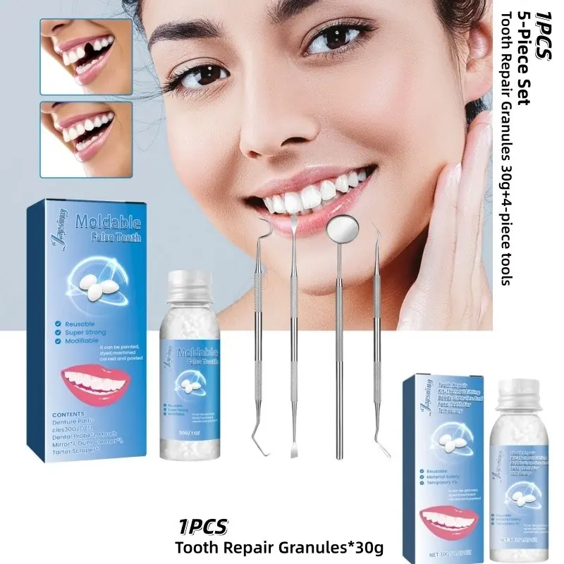Moldable False Teeth, Dentures Teeth, Fake Teeth, Teeth Repair Kit, Comes with 4 repair tools, Veneer teet, Shapeable Denture RepairPellets for Broken Teeth & Missing Teeth-Oral Care Product, Ideal for Films, TV Programs, Halloween, Cosplay