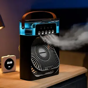 Five-Hole Spray Fan Cold Air Humidifier Fan, LED Seven Color Lights, 180° Angle Adjustment, Three Speeds, USB Powered, Office Desk Fan