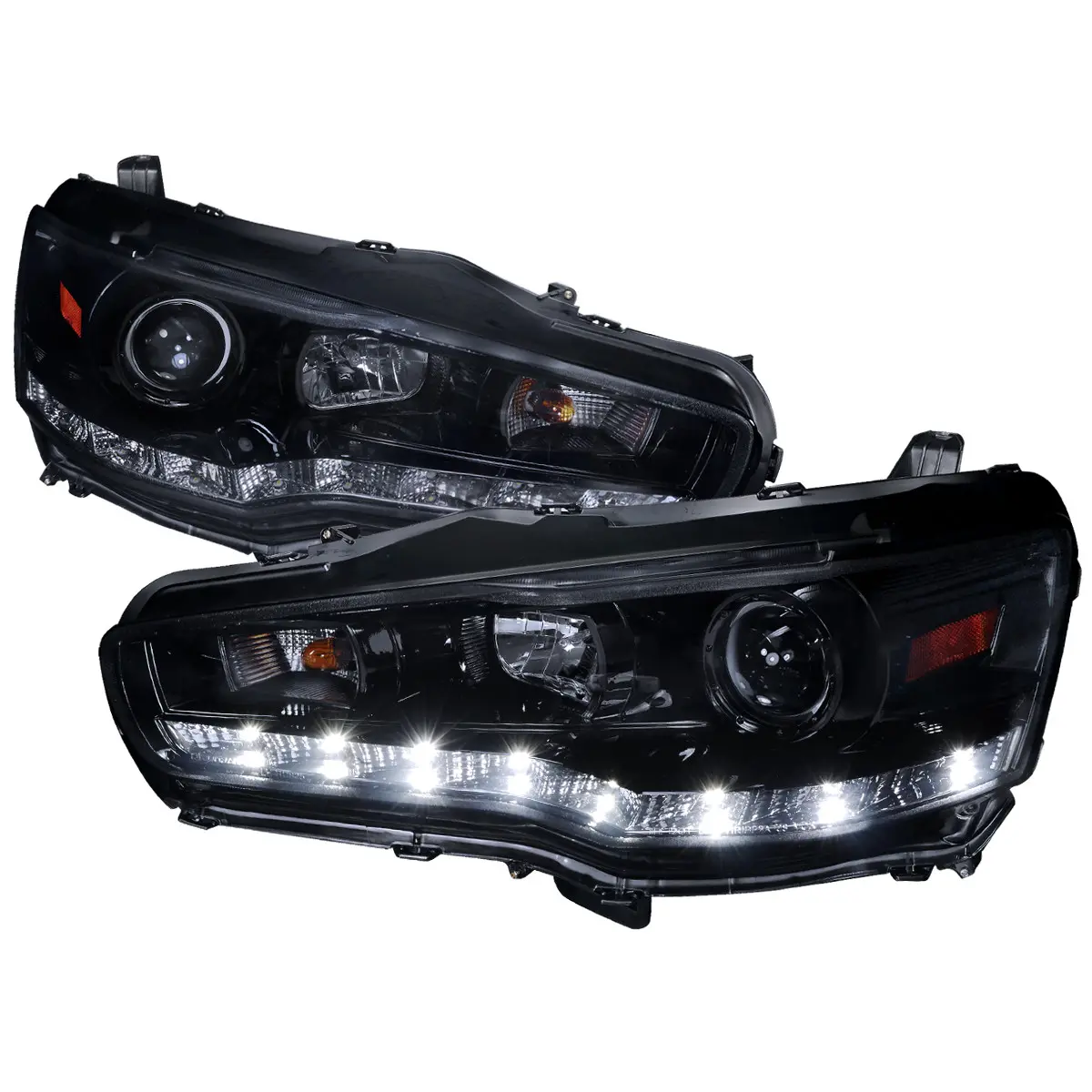 2008-2015 Lancer EVO Projector Headlights w/ SMD LED Light Strip (Glossy Black Housing/Smoke Lens) 2008-2015 Lancer EVO Projector Headlights w/ SMD LED Light Strip (Glossy Black Housing/Smoke Lens)