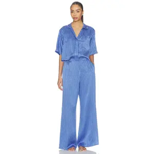 LUNYA Washable Silk High Rise Pajama Set in Coastal Stripe