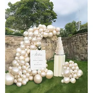 Pearl White Double-Stuffed Balloons Different Sizes 63Pcs18/10/5 Inch 2Layer Pearl White Sand Balloon Garland Kit For Bridge To Be Wedding Women Birthday Baby Shower Anniversary Decorations