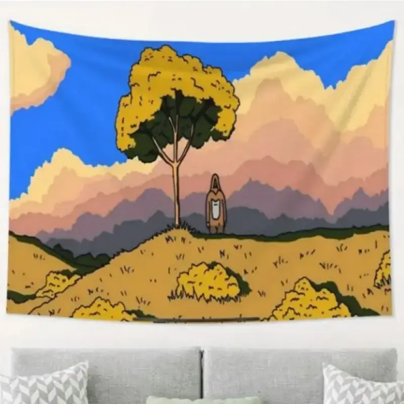 Playful Sasquatch Funny Tapestry Wall Hanging -  Rectangular Polyester Fiber Artwork Print Tapestry, Colorful Tree Motif, Durable Bedroom Home Decor, Ideal Holiday Gift, Artwork Print Tapestries