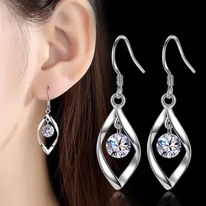 Silver dangle earrings for women — hypoallergenic, cute fashion teardrop drop earrings, sparkly nickel-free crystal hanging dangling earrings jewelry for women