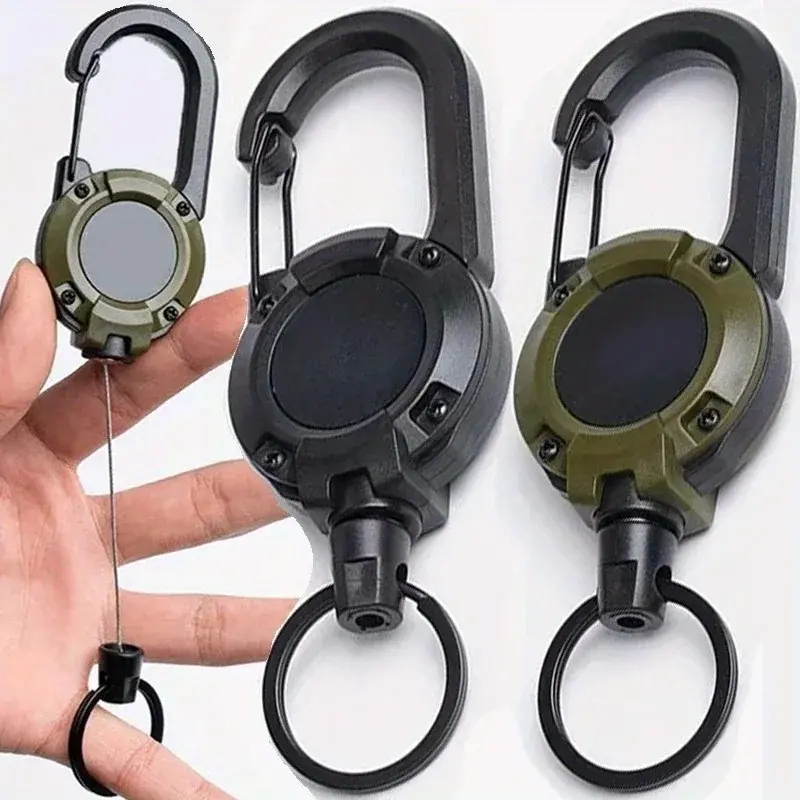 2-Pack Heavy Duty Carabiners - Multi-Function Tactical Clips, Carabiner Hooks with 20-inch Retractable Steel Cable, Two Colors, Unisex for Outdoor Hiking, Camping & Mountaineering