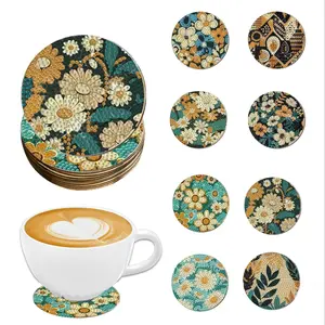 Floral Pattern Wooden Coaster, 8 Counts/set DIY Diamond Arts Colorful Painting Coaster, Decorative Table Mat for Coffee Cup, Office, Kitchen and Restaurant, Floral Pattern Placemat