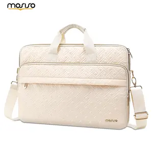 MOSISO Laptop Bag for Women&Men, Double Line Rhombus Quilted Briefcase Computer Messenger Bag with 2 Front Pockets&Strap