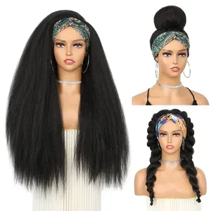 Kinky Straight Headband Wig For Women Synthetic Long Yaki Wigs With