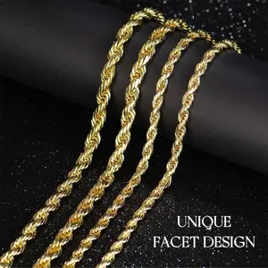 Plated Rope Chain Necklace for Women andMen,Upgraded Shine, Faceted Cut, Tarnish-Free, Goldstone necklace 6mm/8mm
