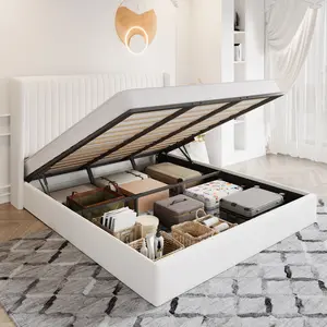 HOOMIC Lift Up Storage Bed Frame – Sturdy Upholstered Platform Bed with Hydraulic Lift, Vertical Channel Wingback Headboard, No Box Spring Needed, Easy Assembly,Full/Queen/King, Black/White/Grey/Cream White#SummerVibes
