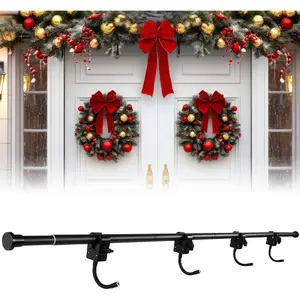 Front Door Garland Hanger, Adjustable Width 31.5"-94.5", Stainless Steel Christmas Decoration Holder Garland Hanger for Door Frame Doorway Wreath Lights Outdoor, No Screws or Nails