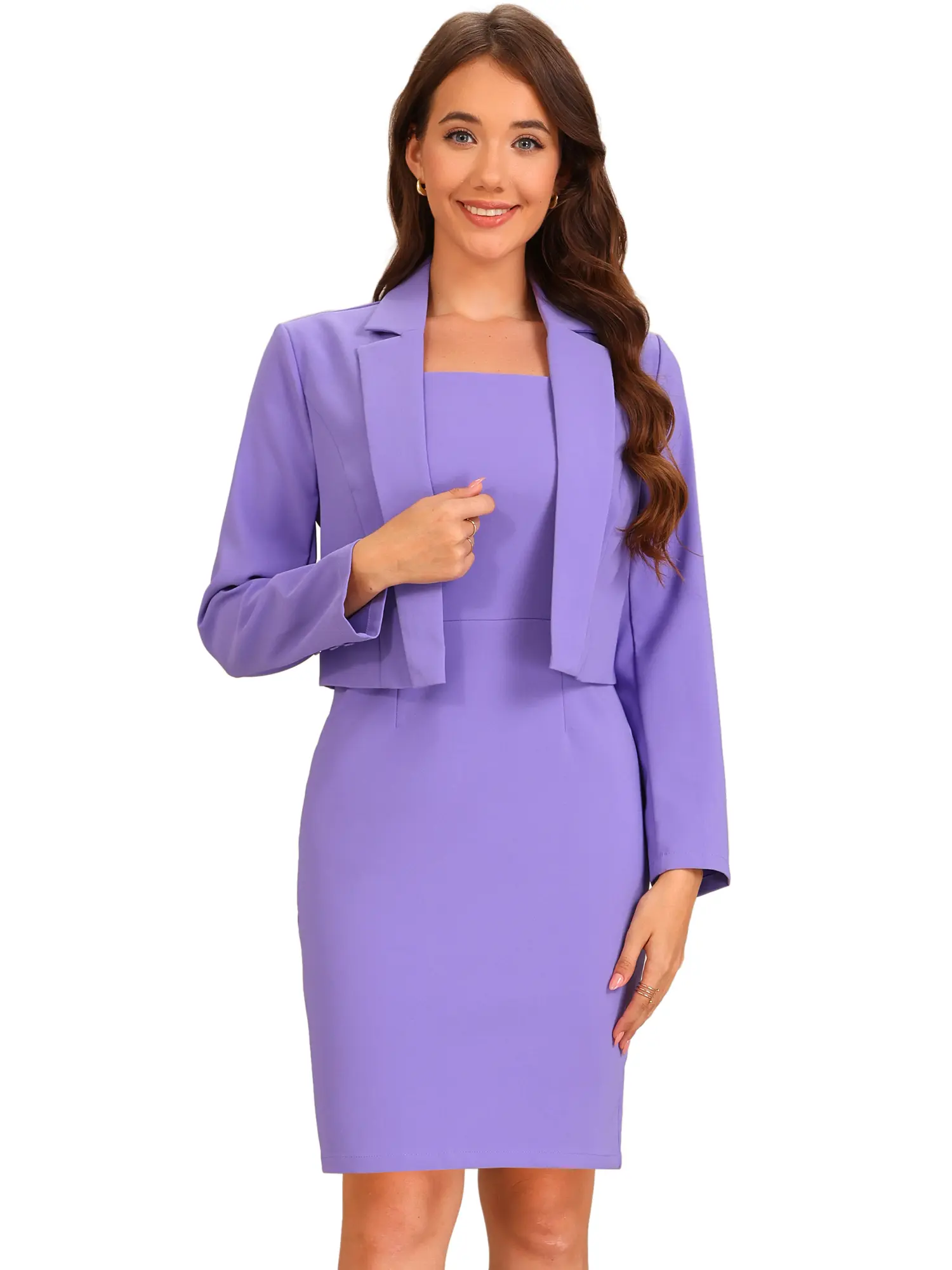 INSPIRE CHIC Business Dress Suit Set Women's Sleeveless Bodycon Dress Long Sleeve Cropped Blazer Work Outfit