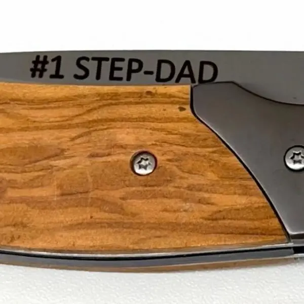Custom Engraved Olivewood Folding Knife - Personalized Gift for Dad, Stepdad, Groomsmen | Laser Engraved Pocket Knife