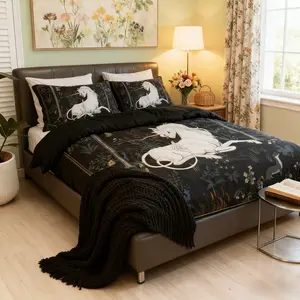 Unicorn Theme Reversible Bedding Set, Soft Polyester Duvet Cover and Pillowcase, Bedroom Decor, Comfortable and Stylish, Soft Bedding Sets