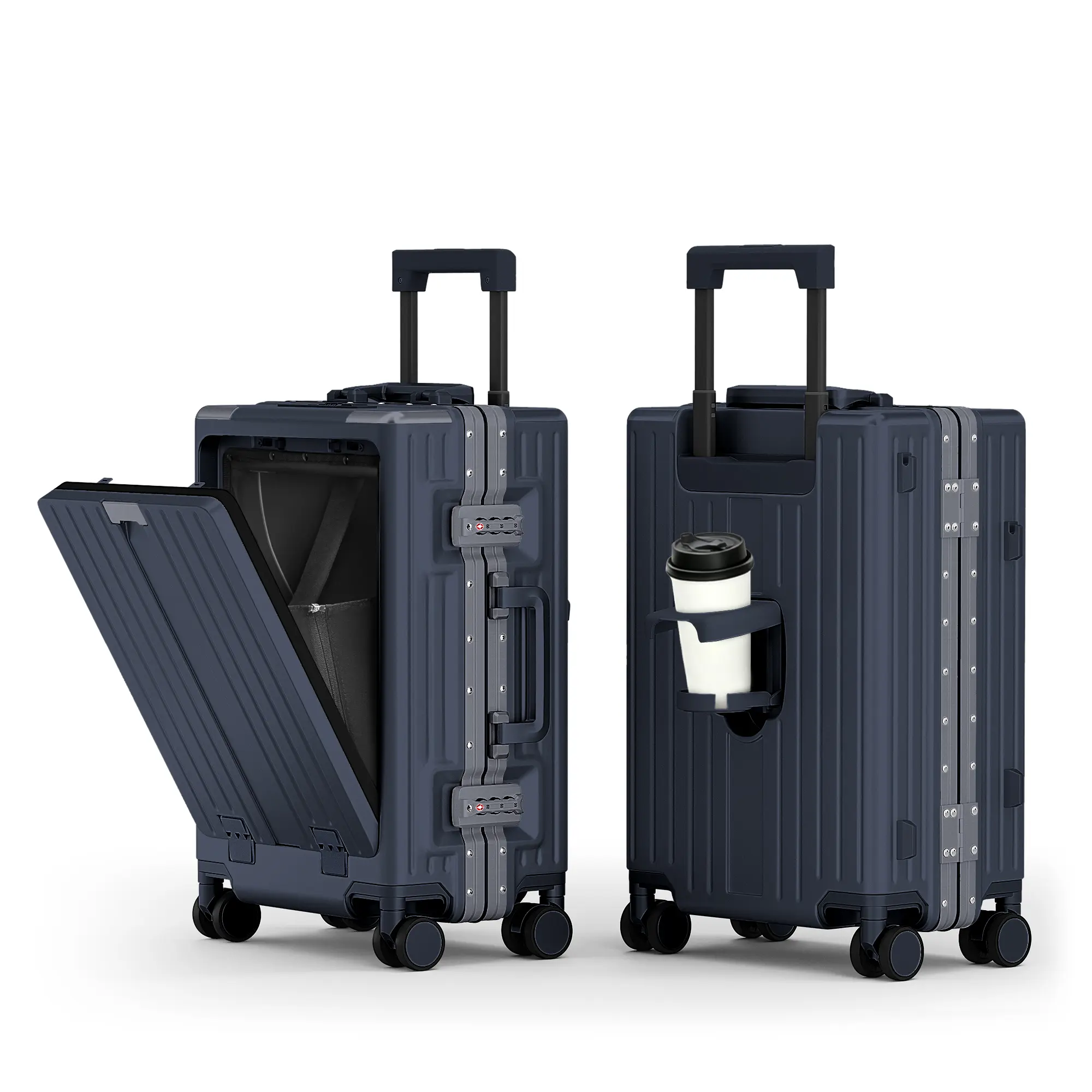 PHIVILLA 20 Inch Aluminum Frame Carry-On Luggage with Front Opening | Hardside Carry on Suitcase with Quick-Access Front Compartment, Airline Approved with TSA Lock, Cup Holder for Business Trips