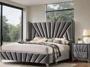 Vienzelle Vintage Hollywood-Inspired Wingback Upholstered Bed Glam Tufted Design, Queen or King