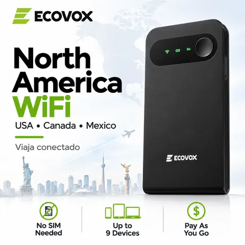 ECOVOX Wireless Hotspot - 4G LTE WiFi 6 Travel Router for Phones/Tablets, 802.11.a Linux Compatible, No SIM Card Needed, 1GB US Data, Pay As You Go, USA Canada Mexico Use, High Speed, Fall Deals