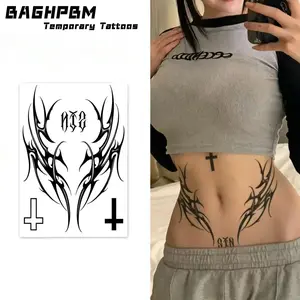 BAGHPBM Temporary Tattoos,Set of 2 Gothic-style dark-themed alien-inspired floral designs for the abdomen, collarbone, and chest—waterproof tattoo stickers for men and women