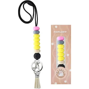 Cute Lanyards for Id Badges and Keys for Women Teacher，Durable Silicone Beaded Breakaway Lanyard with Keychain for Nurse Students Employees Office Worker (Yellow)