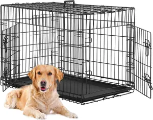 【Black Friday】24,30,36,42,48 Inch Dog Crates for Large Dogs Folding Mental Wire Crates Dog Kennels Outdoor and Indoor Pet Dog Cage Crate with Double-Door,Divider Panel, Removable Tray Portable Enclosed
