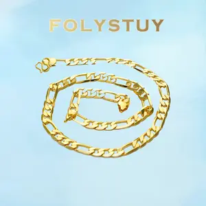 [FOLYSTUY (Y143)]23.6 Inch 8.9mm Figaro Chain Necklace, Classic Flat Link Chain for Men Women, Chunky Cuban Link Style Chain, Minimalist Layering Choker, Everyday Wear Jewelry Gift