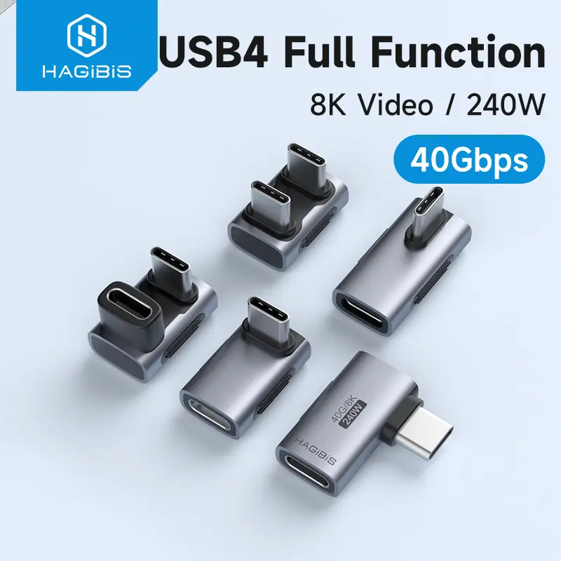 Hagibis 240W USB C to C Adapter 40Gbps 8K 60Hz 90 Degree Converter USB4 Adapter for Thunderbolt 4/3 MacBook iPhone 15 Pro Tablet, Compact Design, Versatile Compatibility
