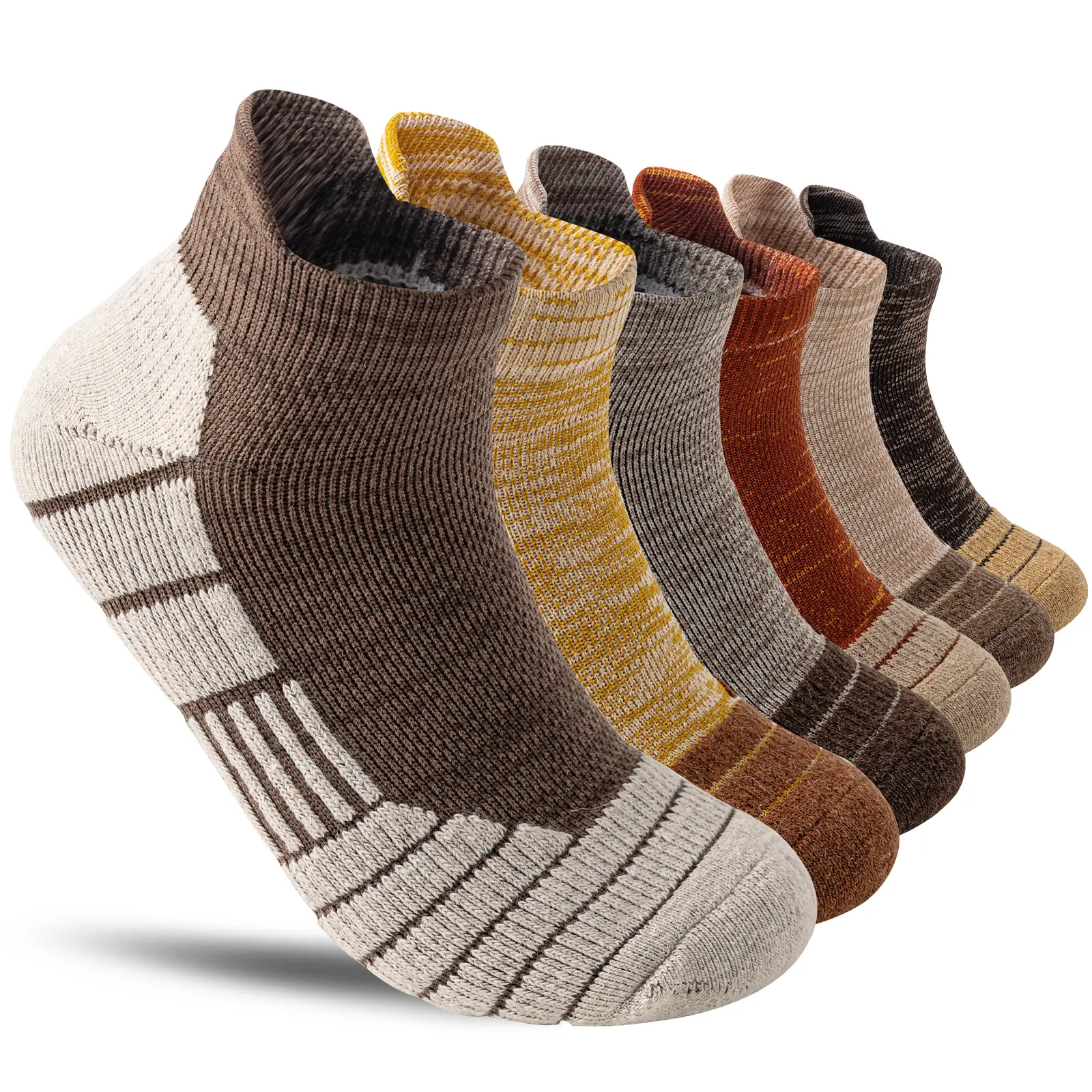 Women's & Men's 6-Pair Merino Wool Ankle Socks, Compression Support, Breathable Thick Cushion, No-Show Socks for Running, Hiking