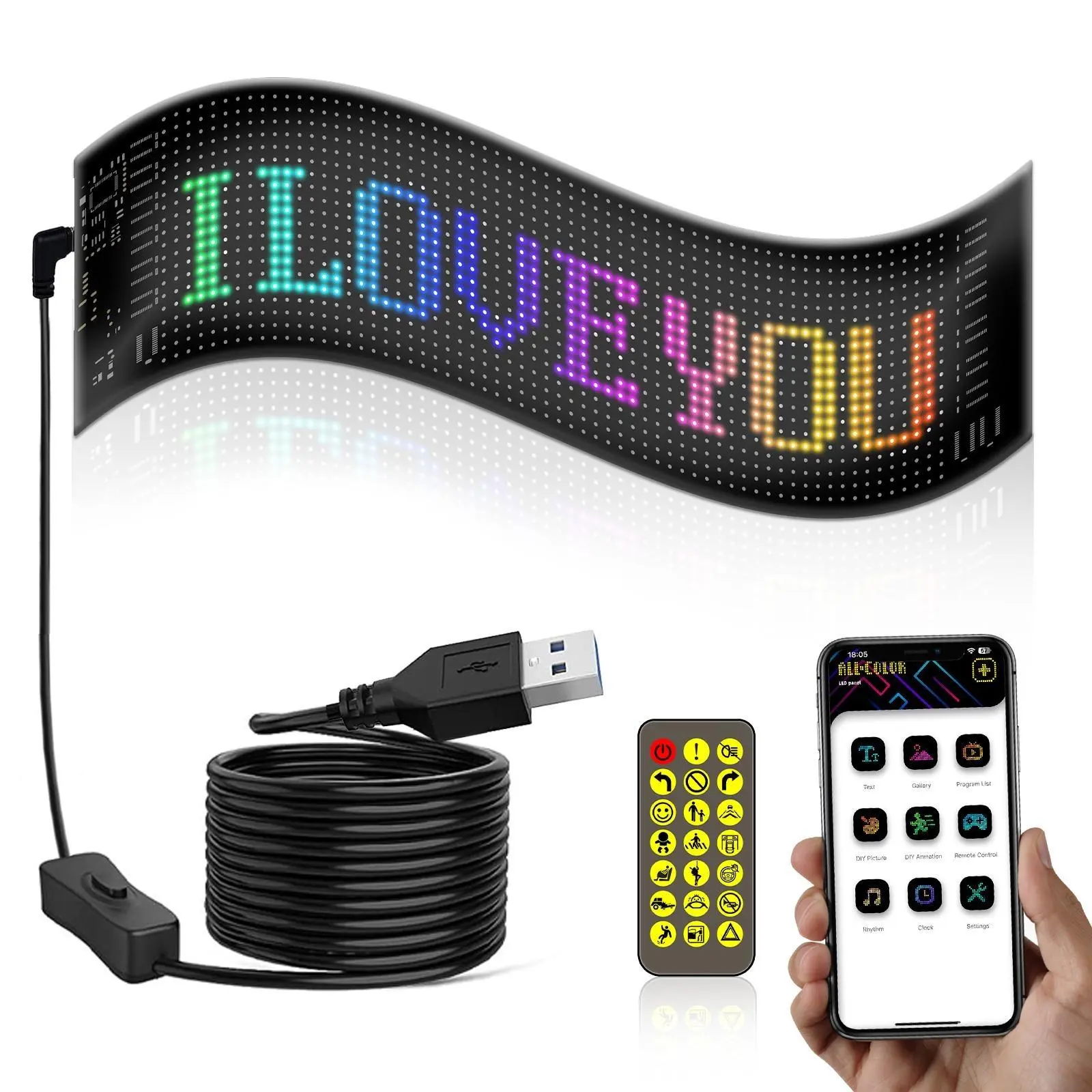 Customizable Bluetooth App-Controlled Illuminated LED Sign for Store, Car with Programmable Text & Animations, Illuminated Sign