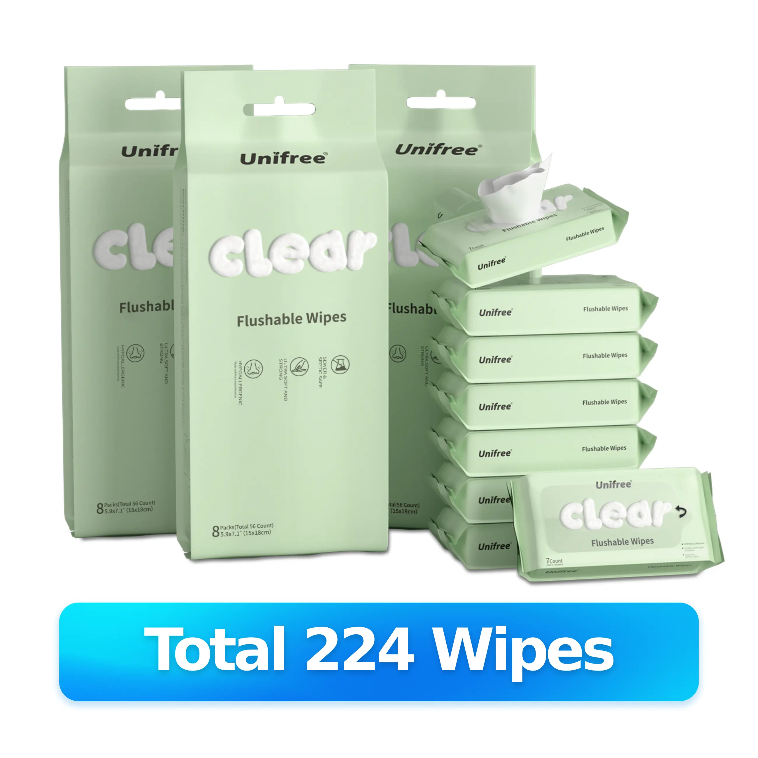Unifree Flushable Toilet Wipes, Mini Travel Friendly Pack, Gentle Flower Scented Clean Wipes Set, Septic & Sewer Safe Home Care Essentials, SummerFinds
