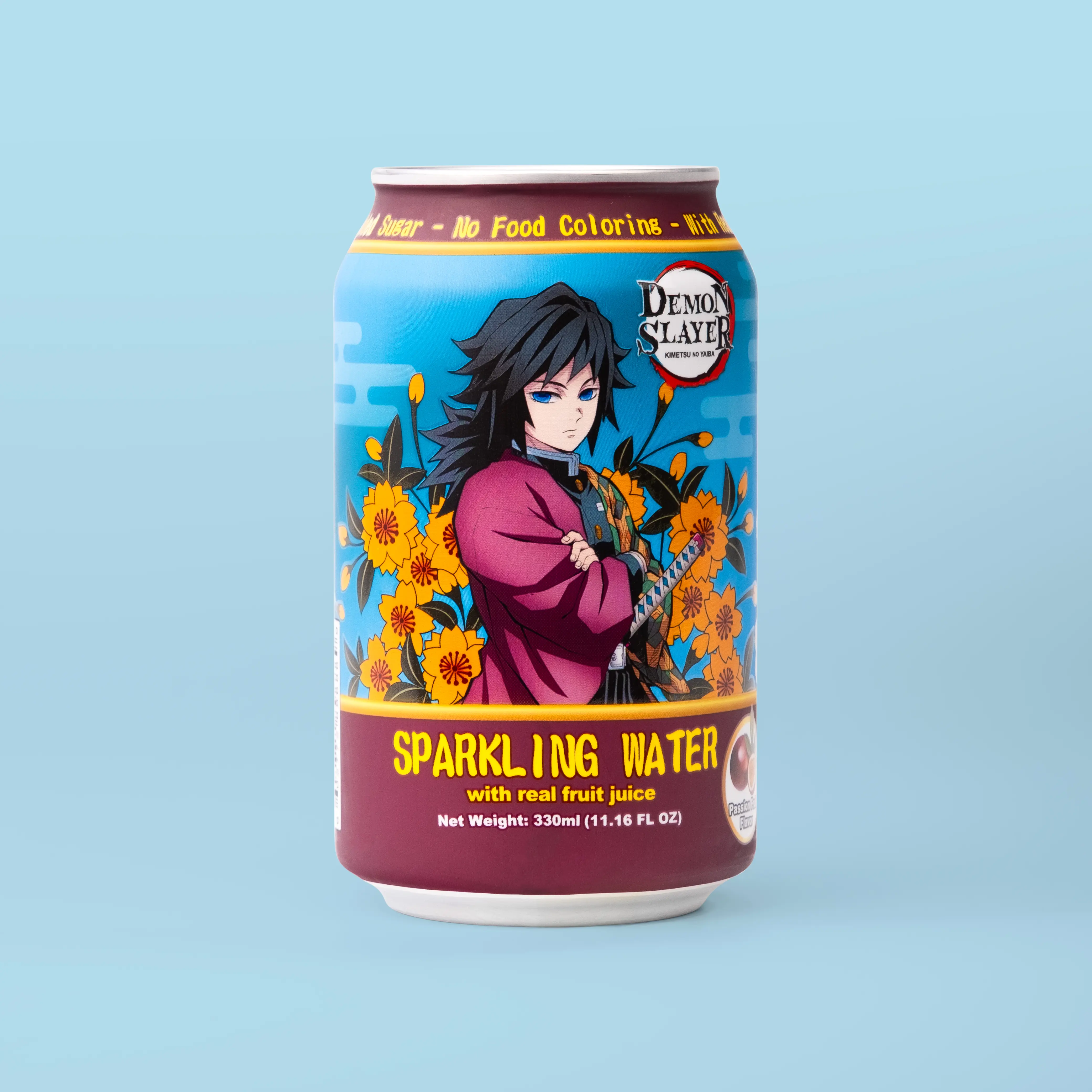 AnyYums Demon Slayer Sparkling Water with real juice 330ml - Passion Fruit Flavor