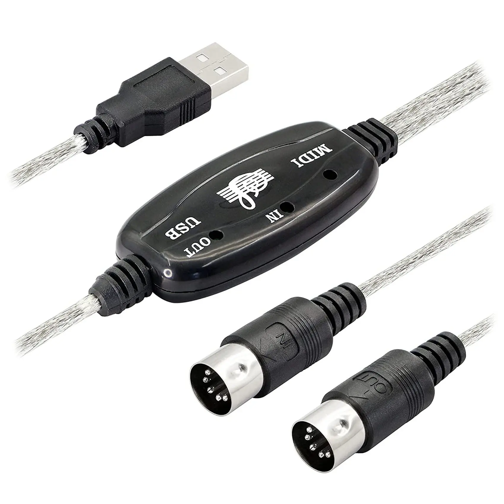 1 x USB to MIDI Interface Cable - USB Type A Male to 5-Pin MIDI Din In-Out Adapter with LED Indicator, Plug-and-Play Accessory for Synthesizer, Music Keyboard, Computer/Laptop (Windows XP, Vista)