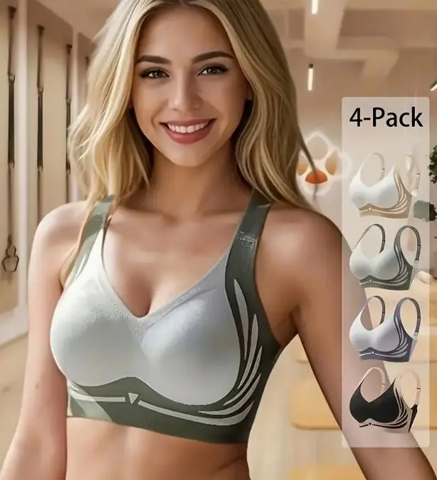 Women's 4-Pcs Plain Retro Lady Wireless Push-up Bra - Super Gathered, Soft Support, Adjustable Fit, Anti-Sagging, Seamless Lift, V-Neck, Keyhole Back, Holiday Everyday Bridal Underwear