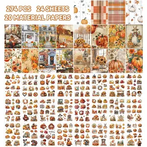294 PCS 44 Sheets Autumn Aesthetic Sticker Book – Warm Orange Food & Nature Illustration Stickers for Journaling Scrapbooking & DIY Crafts