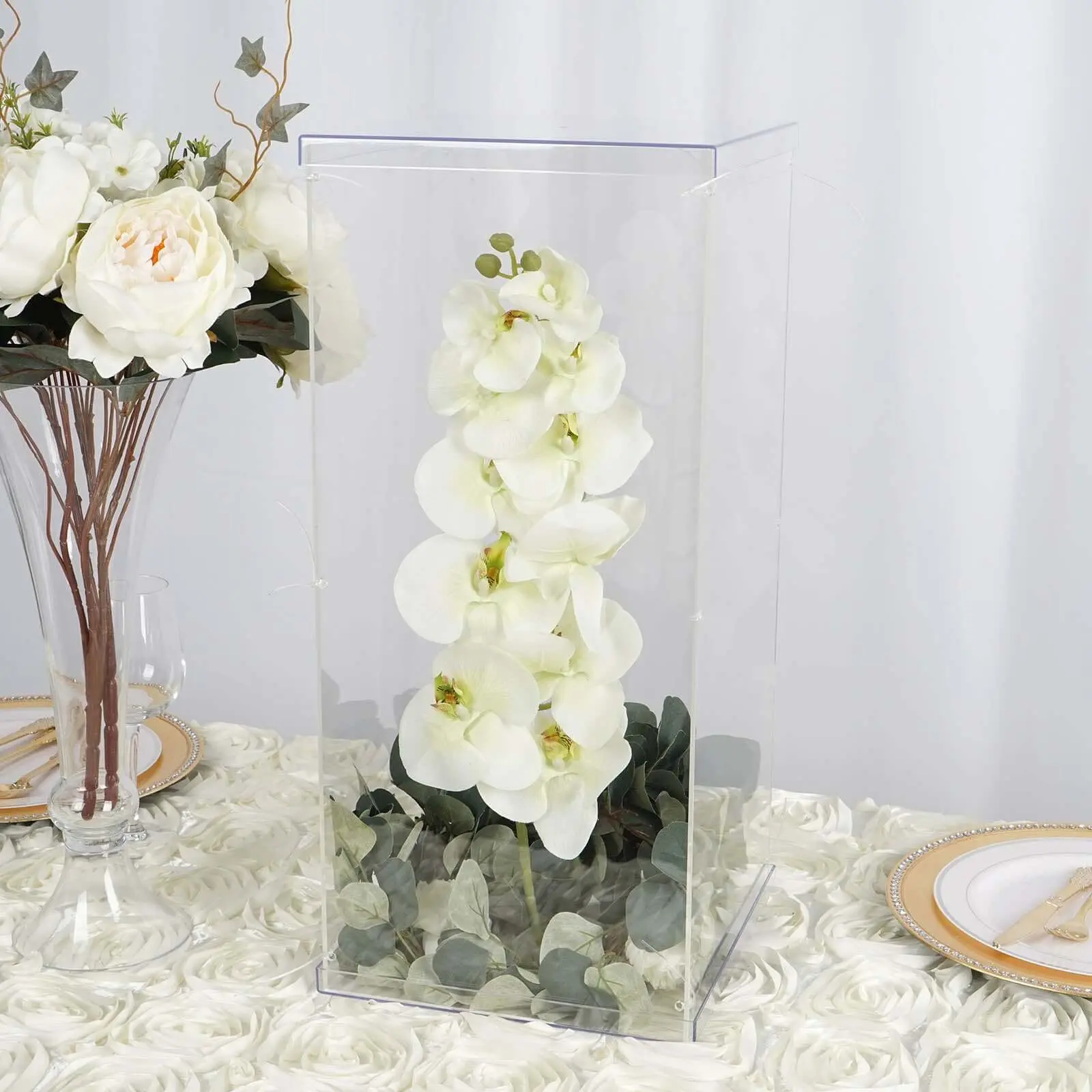 Clear Acrylic Pedestal Riser, Transparent Display Box with Interchangeable Lid and Base 24"