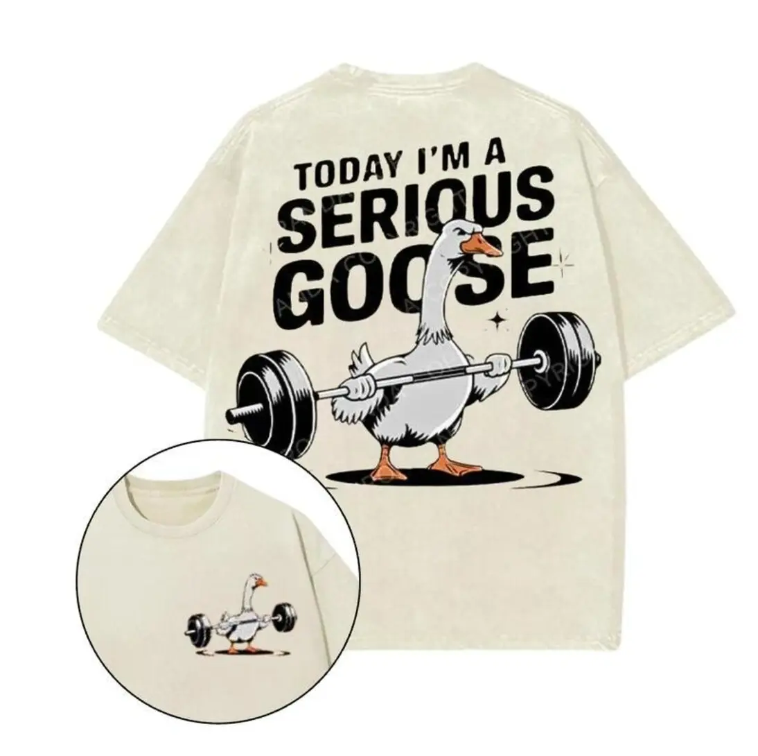 Today I’m A Serious Goose 2-Sided T-Shirt Funny Gym Goose Graphic Tee, Unisex Workout Shirt, Trendy Meme Streetwear Top Gift For Fitness Lovers