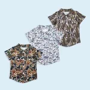Kids boy camouflage short sleeve button down t-shirt