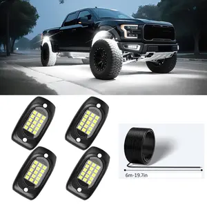 Ultra Bright White LED Rock Lights Kit, Underglow Car Lights for Cars Trucks, Hardwired with 2-Core Extension Wire, 4PCS Universal Fit Easy Install for SUVs Jeeps Underbody