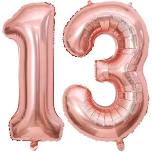 Rose Gold 13 Number Balloons, 40 Inch Giant Number 13 Balloons Foil Mylar Helium Rose Gold Number Balloons for 13th Birthday Party Supplies Anniversary Event Celebration Decorations