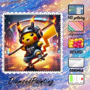 5D-DIY, advanced velvet canvas, diamond art, diamond painting, skateboard Pikachu AB diamonds, fairy dust diamonds, crystal diamonds, perfect home decor, handmade diamond art painting kit, special craft diamond art kit.