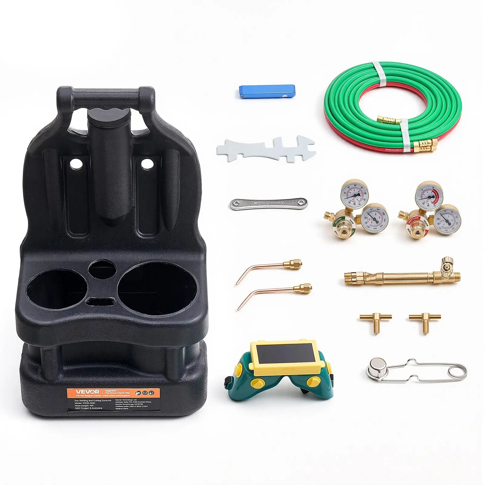 【summerfinds】VEVOR Oxygen Acetylene Torch Kit with Check Valves, Gas Welding Torch Kit, Portable Oxy Acetylene Brazing Set with 15FT Twin-Hose, 2 Welding Tips, 2 Regulators & Cylinder Holder for Metalworking, Brass, 2 Check Valves