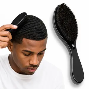 Men’s Bristle Wave Brush, Curved Palm Hair Brush for 360 Waves, Slick Back Styling, Textured Hair, Beard Grooming & Scalp Care, Firm Yet Gentle Brush for Daily Barber Salon Hair Styling