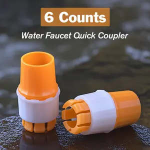 6 Counts Orange Universal Water Connector Tap,  Indoor/Outdoor Tap Adapter, Garden Hose Connector for Kitchen Faucets and Watering Irrigation Systems