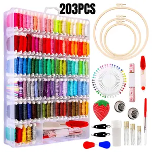 A Set of 203 Pcs Embroidery Floss Tool Kit,Including 100 Color Embroidery Thread with Storage Box,100 Pcs Bracelet Floss Thread,Ideal Gifts for Cross Stitch,String,DIY Hand Tools Kits