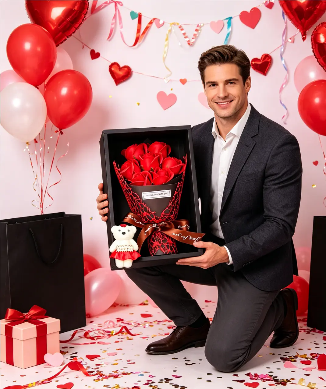 Valentine's Day Red Rose Gift Box with Teddy Bear, Romantic Soap Flower Bouquet for Her Romantic Red Rose Bou Especially For You" Red Rose Bouquet Gift Setquet Gift Set, Includes Teddy Bear and Gift Bag, Ideal for Valentine's Day & Anniversary