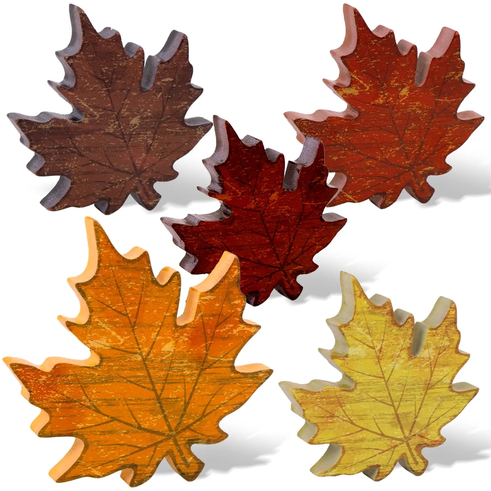 Set of 5 autumn home decor items — Thanksgiving table centerpiece, autumn desktop decoration, wooden maple leaf set for office desk decor