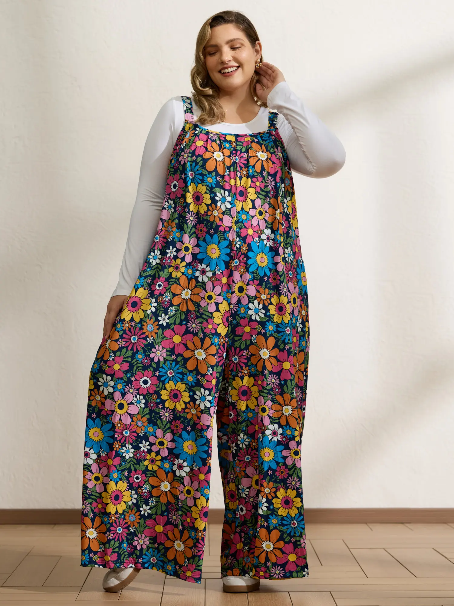 【Work Appropriate】 BloomChic Plus Size Wide Leg Jumpsuit for Women - Polka Dot Tie Neck Romper, Flowy Floral Print Casual Work Outfit, Business Casual & Summer Vacation Wear,Summerfinds